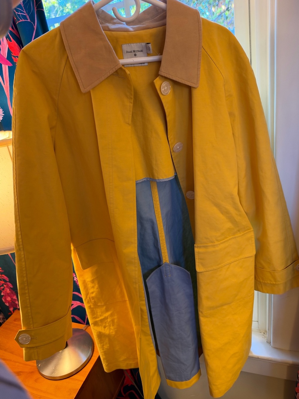 Isaac Mizrahi Yellow Raincoat with Tan Contrast Collar